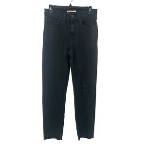 Levi's 724 High Rise Straight Jeans Size 27 Black Wash Distressed Classic Denim
